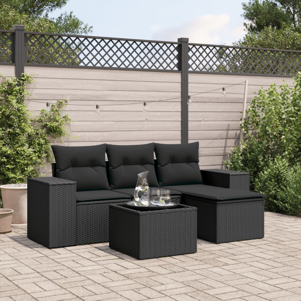 5-Tlg. Garten-Sofagarnitur Mit Kissen Poly Rattan