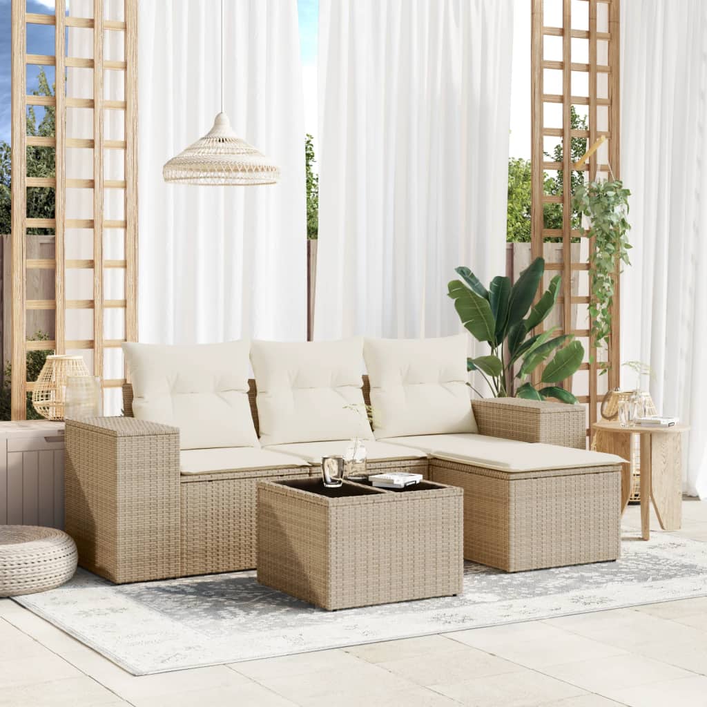 5-Tlg. Garten-Sofagarnitur Mit Kissen Poly Rattan