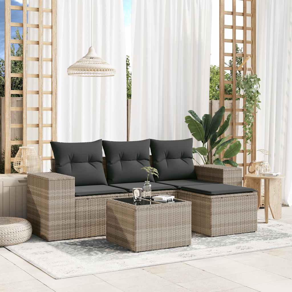 5-Tlg. Garten-Sofagarnitur Mit Kissen Poly Rattan