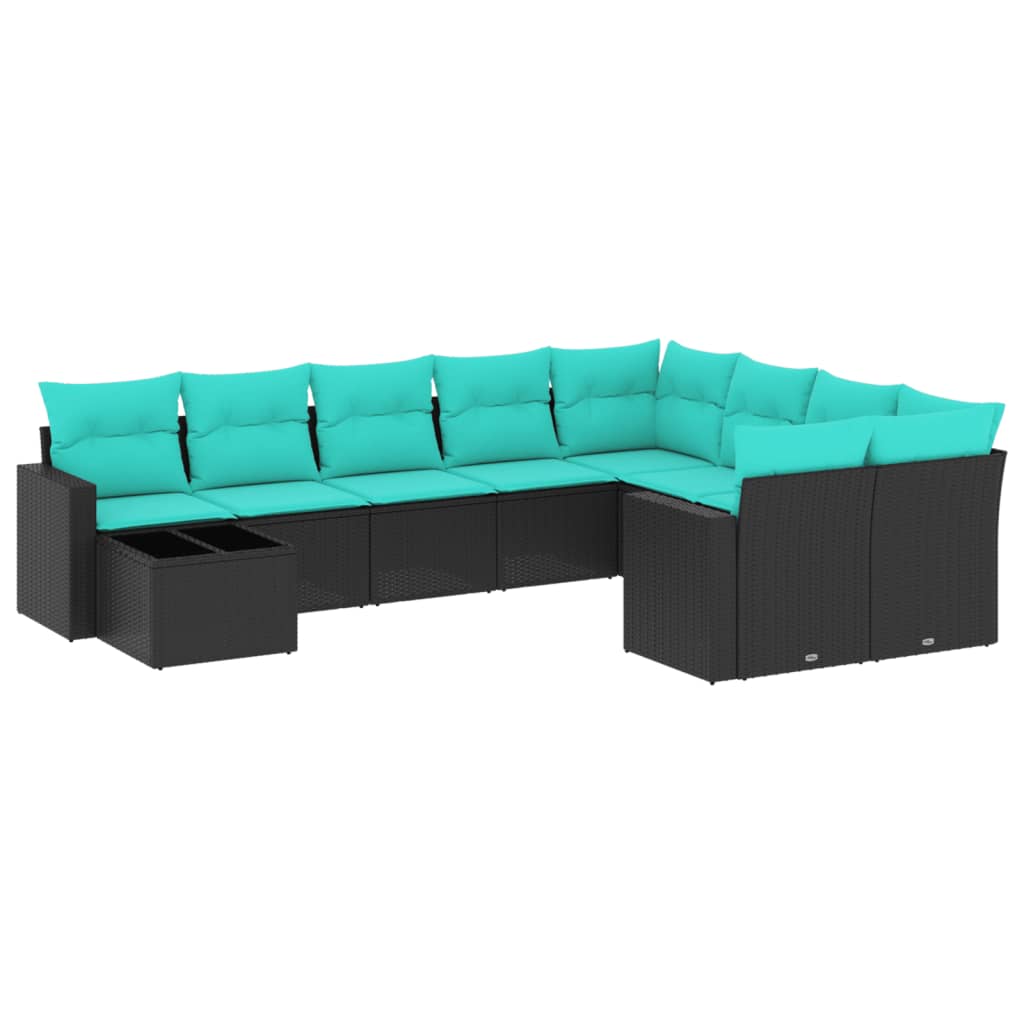 10-Tlg. Garten-Sofagarnitur Mit Kissen Schwarz Poly Rattan
