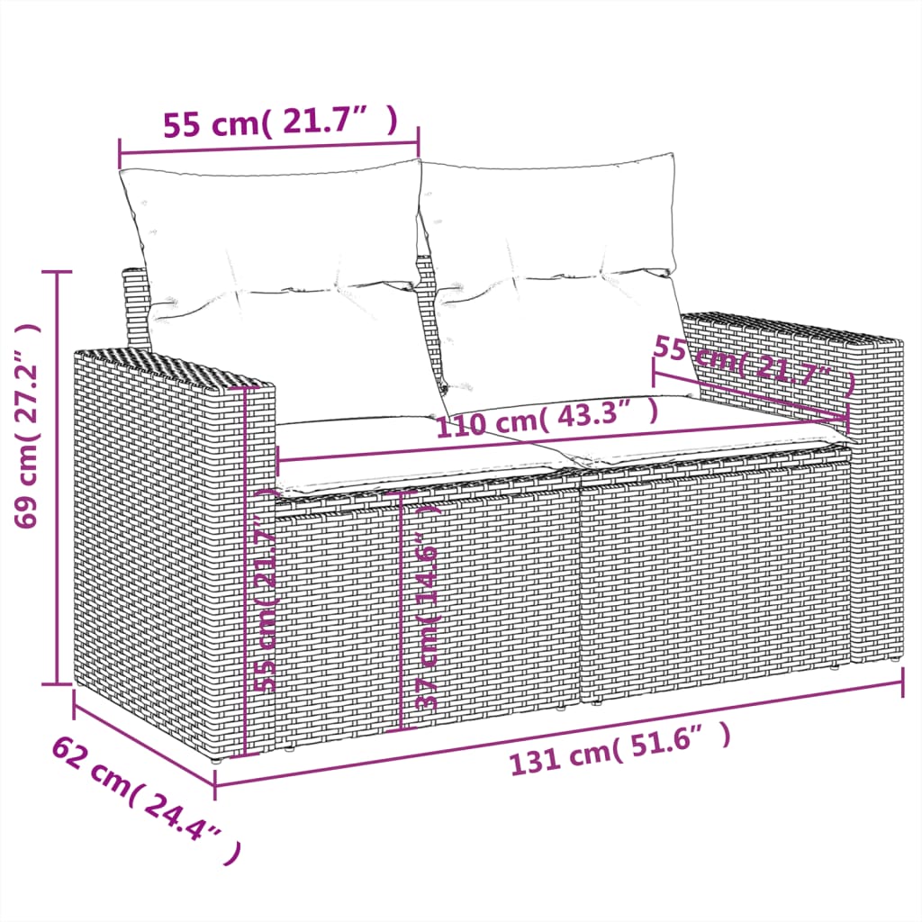 10-Tlg. Garten-Sofagarnitur Mit Kissen Schwarz Poly Rattan