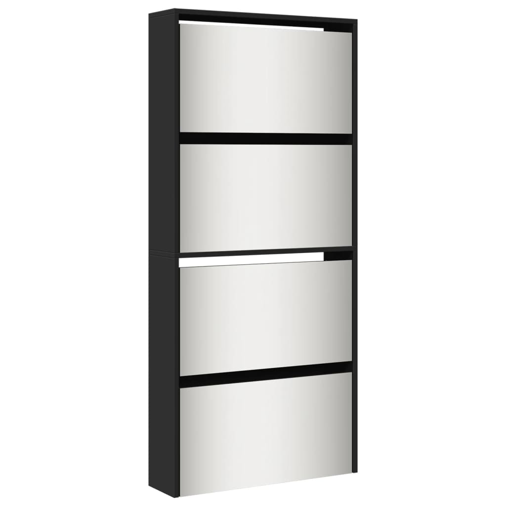 Schuhschrank Mit Spiegel 4 Fächer 63X17X134 Cm Schwarz