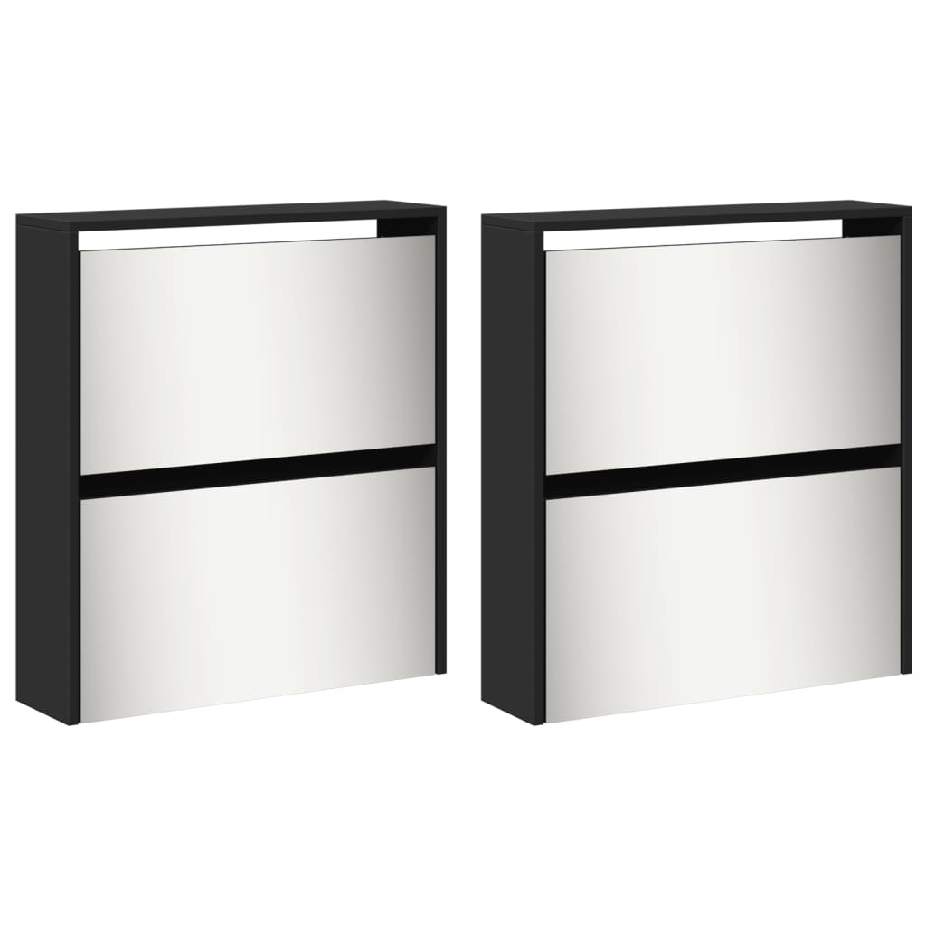 Schuhschrank Mit Spiegel 4 Fächer 63X17X134 Cm Schwarz