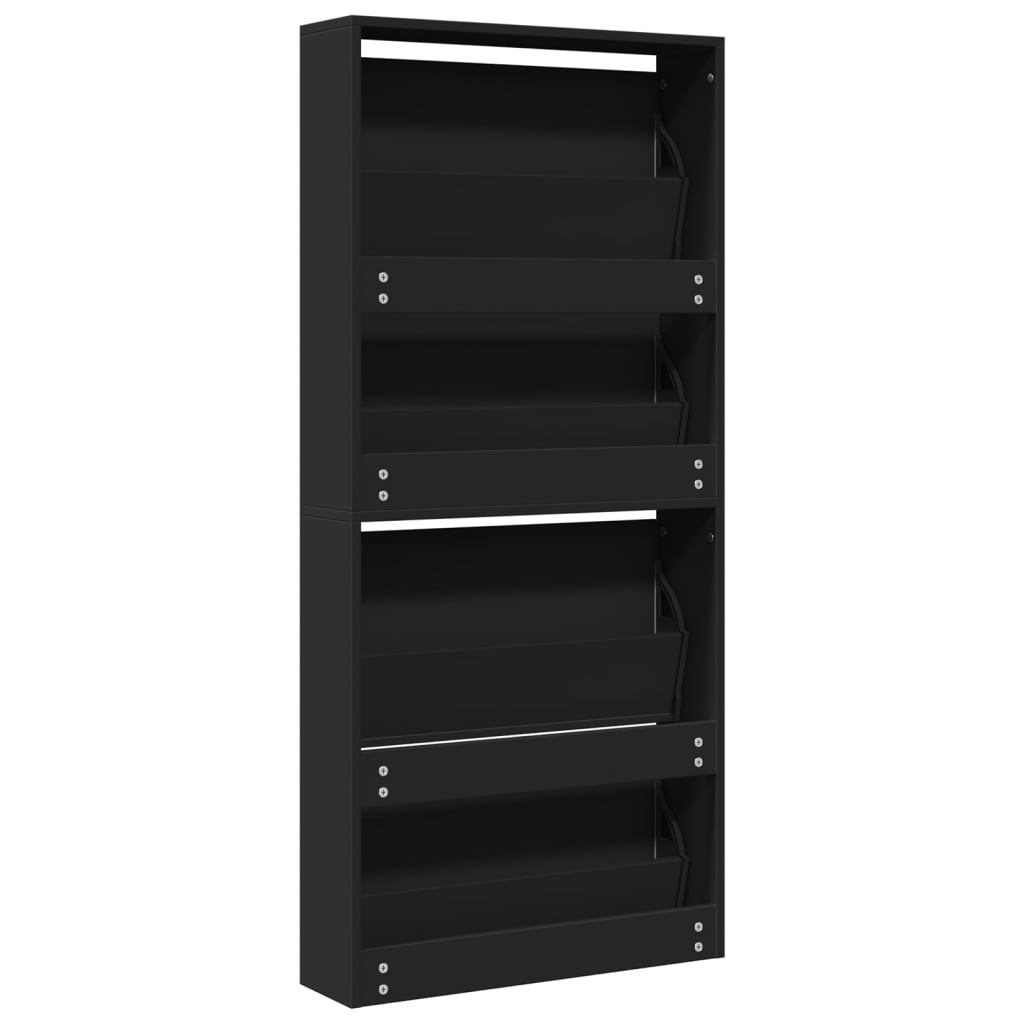 Schuhschrank Mit Spiegel 4 Fächer 63X17X134 Cm Schwarz