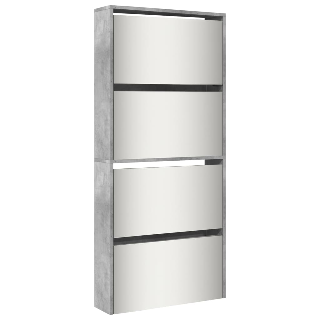 Schuhschrank Mit Spiegel 4 Fächer 63X17X134 Cm Betongrau