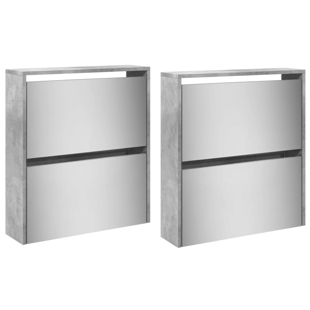 Schuhschrank Mit Spiegel 4 Fächer 63X17X134 Cm Betongrau