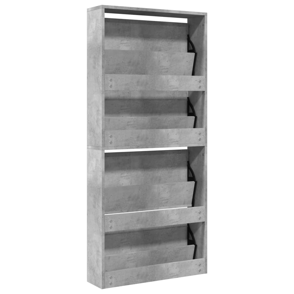 Schuhschrank Mit Spiegel 4 Fächer 63X17X134 Cm Betongrau