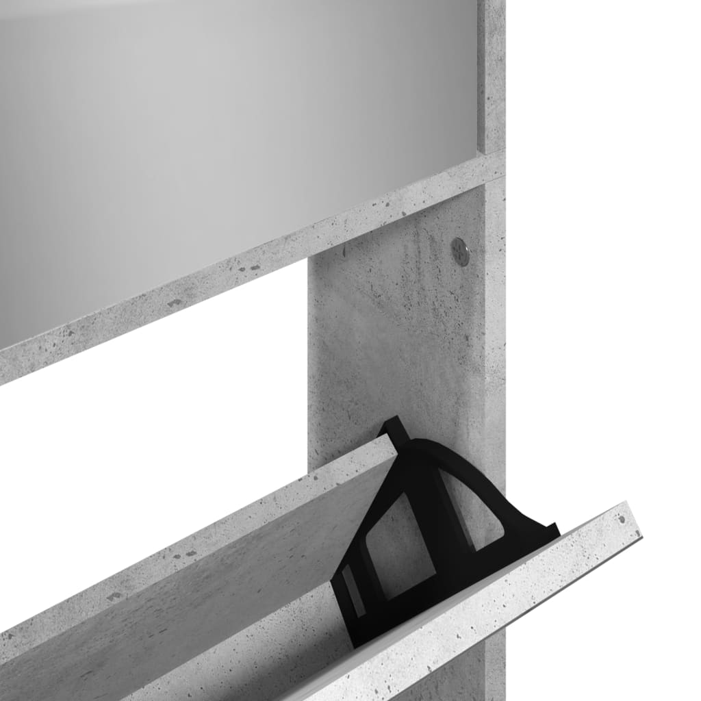 Schuhschrank Mit Spiegel 4 Fächer 63X17X134 Cm Betongrau