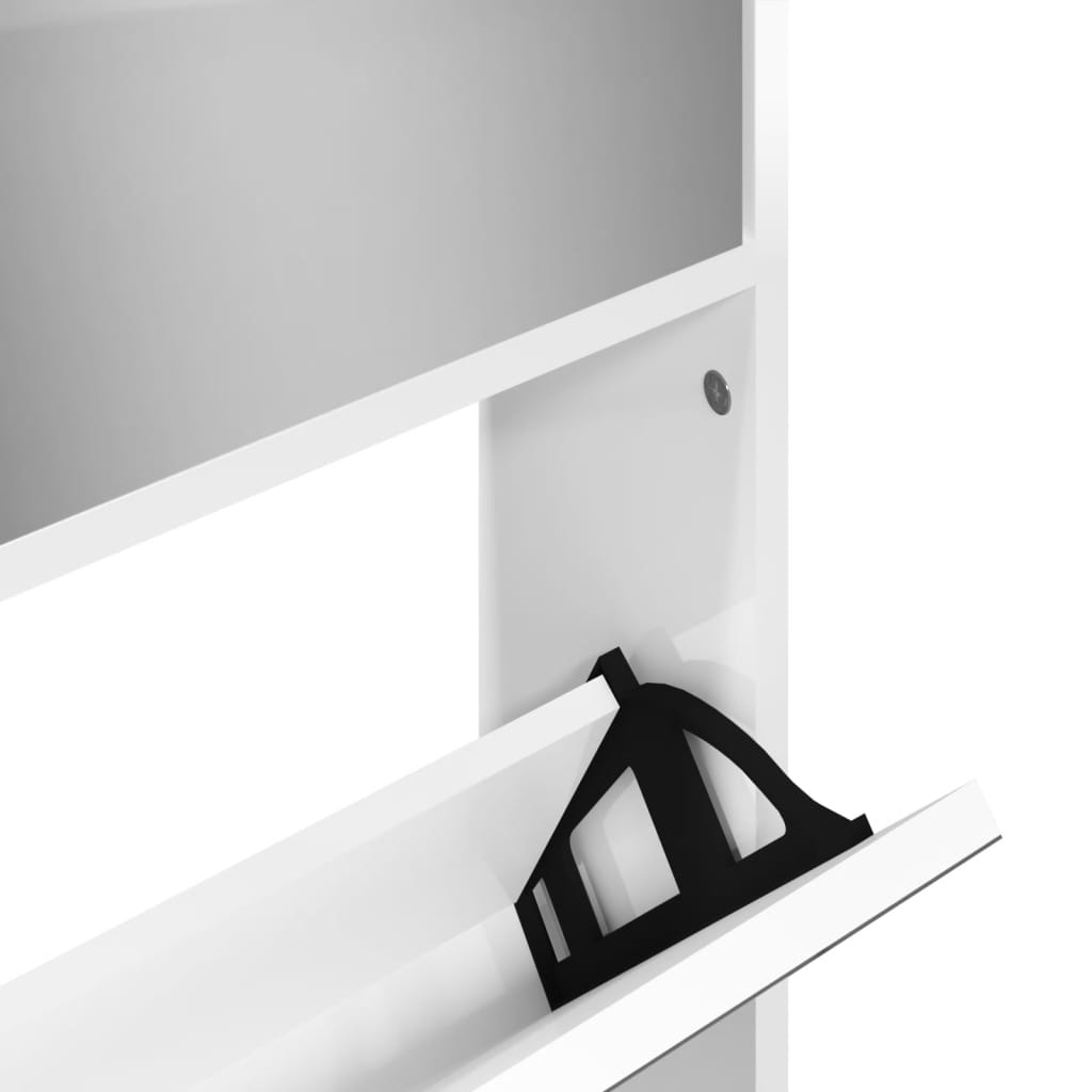 Schuhschrank Mit Spiegel 4 Fächer 63X17X134 Cm Hochglanz-Weiß