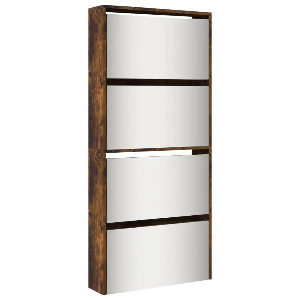 Schuhschrank Mit Spiegel 4 Fächer 63X17X134 Cm Räuchereiche