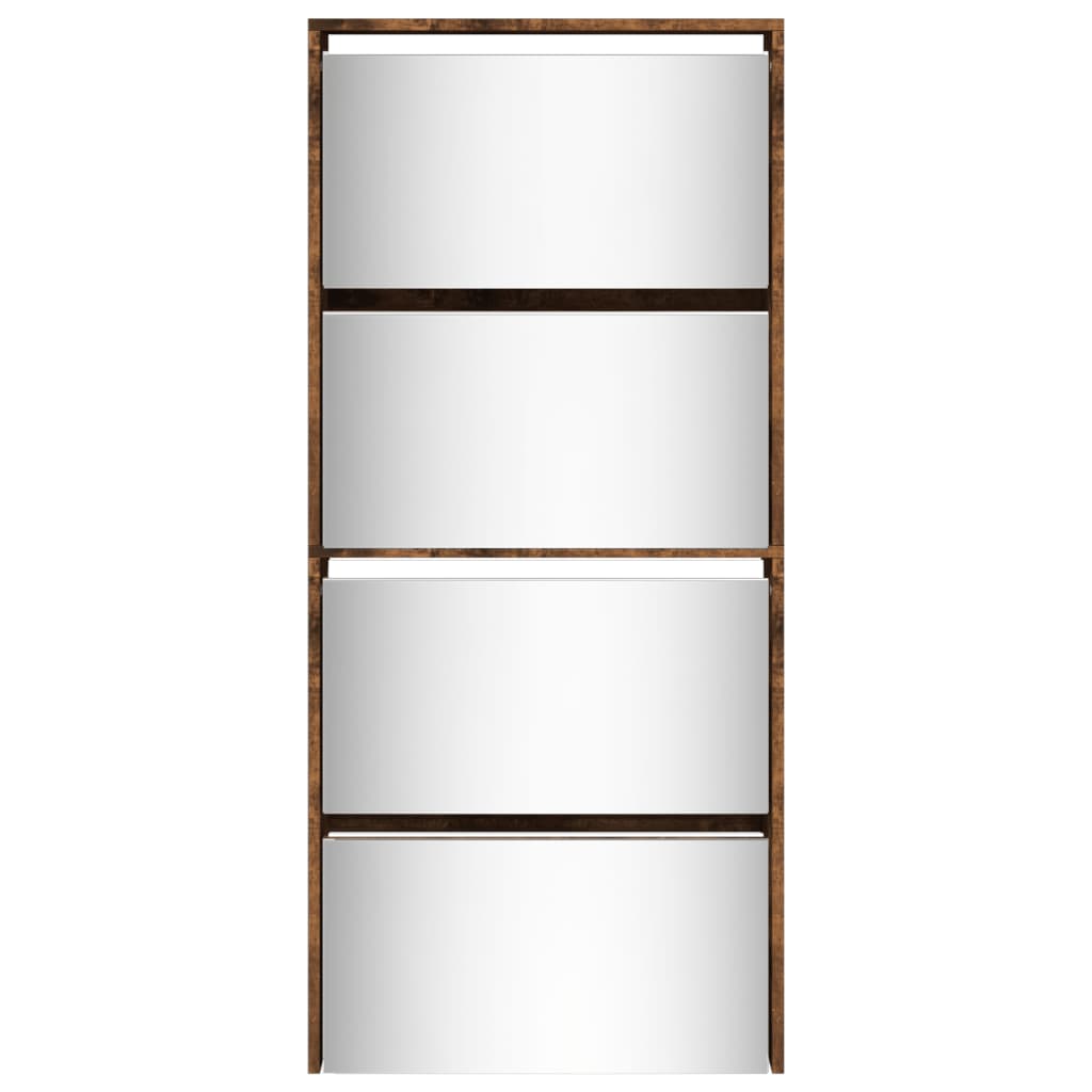 Schuhschrank Mit Spiegel 4 Fächer 63X17X134 Cm Räuchereiche