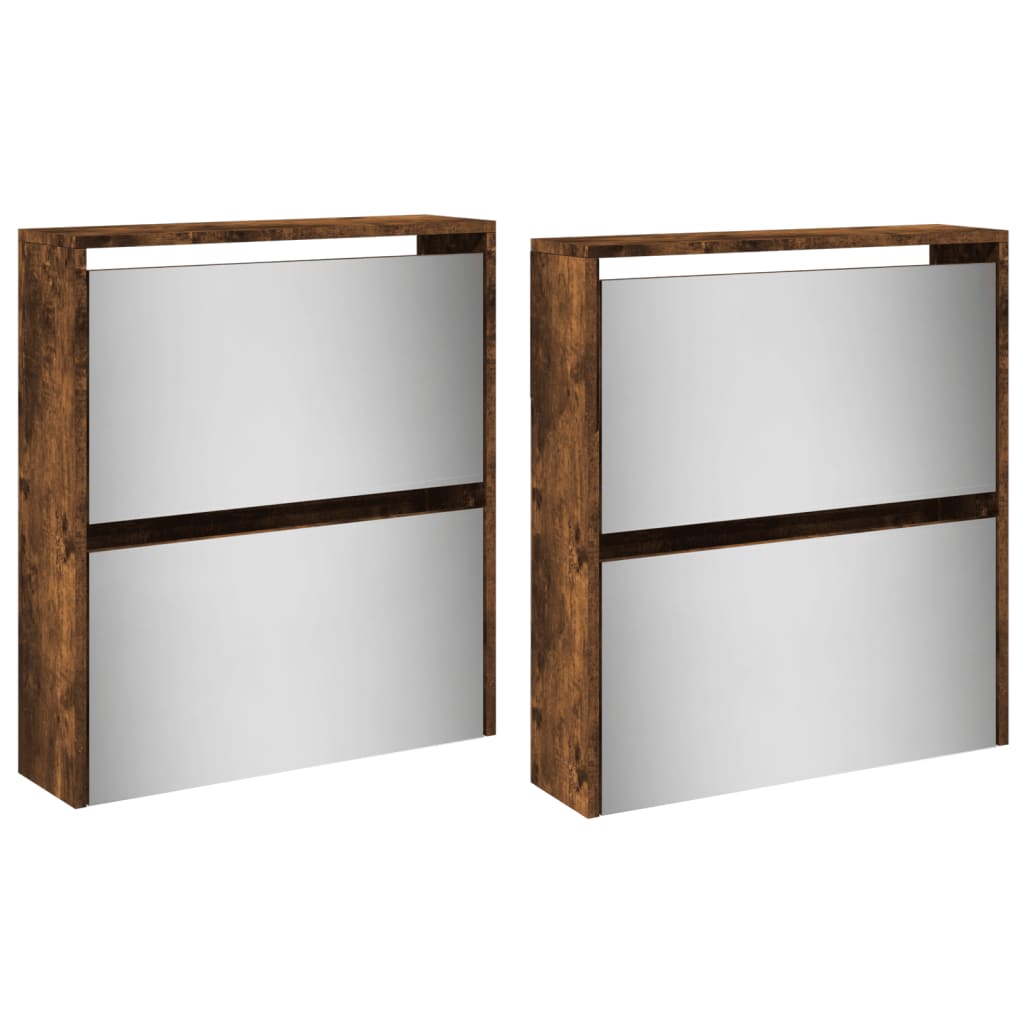 Schuhschrank Mit Spiegel 4 Fächer 63X17X134 Cm Räuchereiche