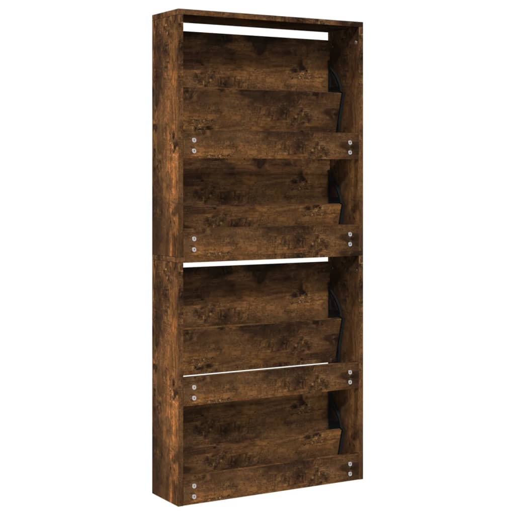Schuhschrank Mit Spiegel 4 Fächer 63X17X134 Cm Räuchereiche