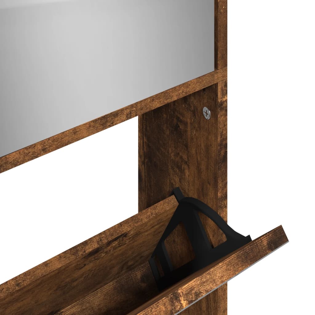 Schuhschrank Mit Spiegel 4 Fächer 63X17X134 Cm Räuchereiche