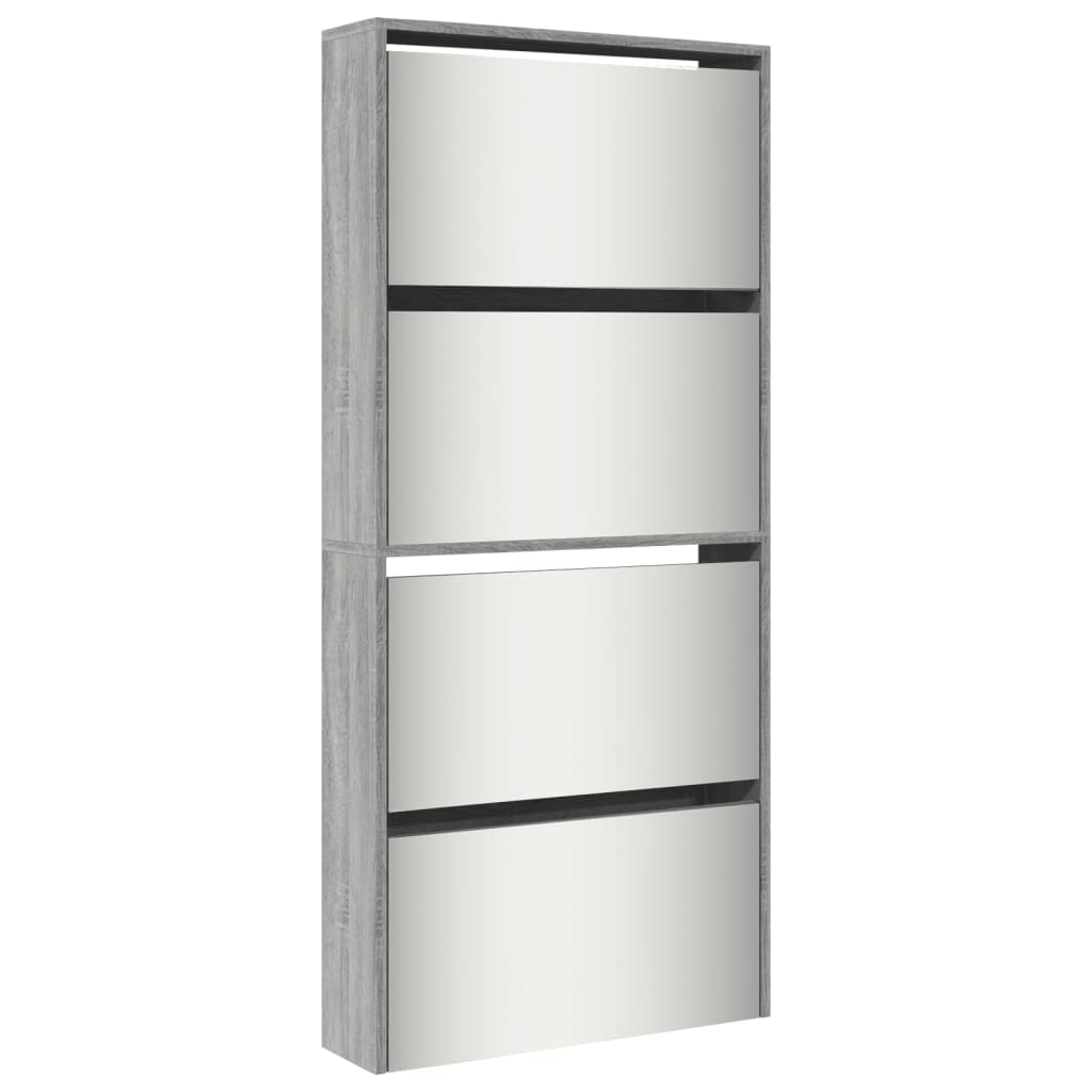 Schuhschrank Mit Spiegel 4 Fächer 63X17X134 Cm Grau Sonoma