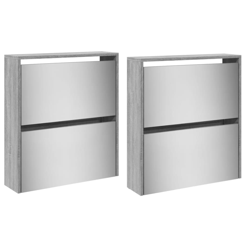 Schuhschrank Mit Spiegel 4 Fächer 63X17X134 Cm Grau Sonoma
