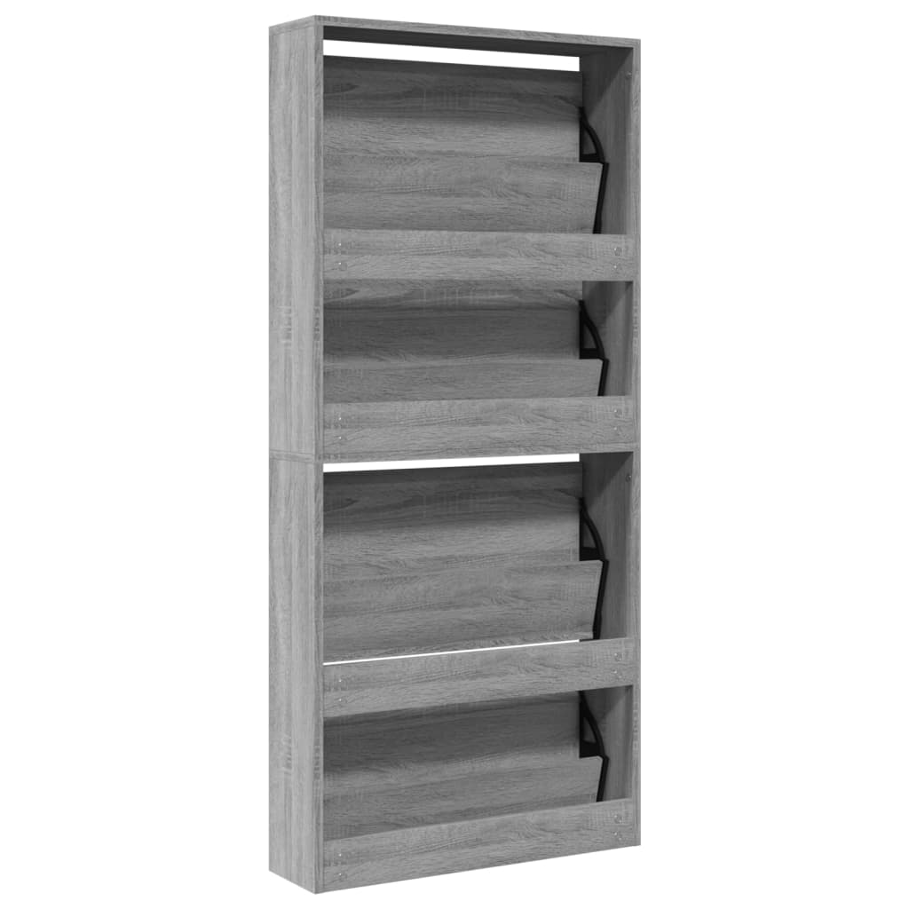 Schuhschrank Mit Spiegel 4 Fächer 63X17X134 Cm Grau Sonoma