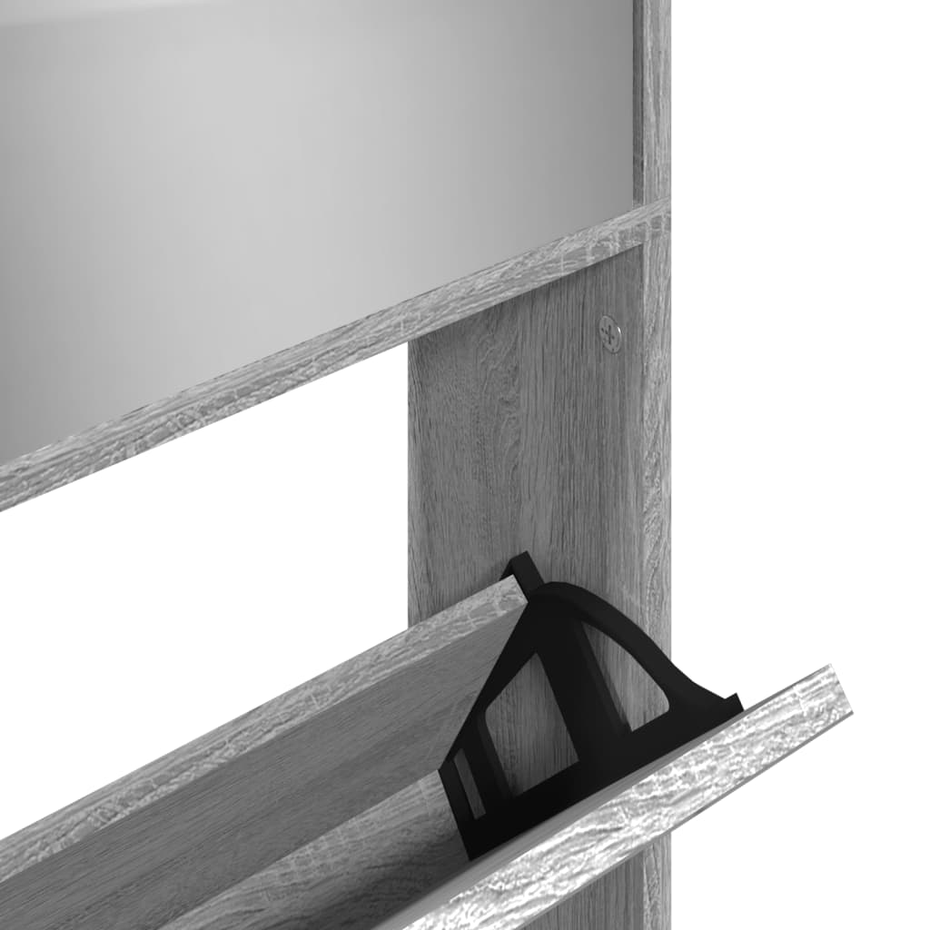 Schuhschrank Mit Spiegel 4 Fächer 63X17X134 Cm Grau Sonoma
