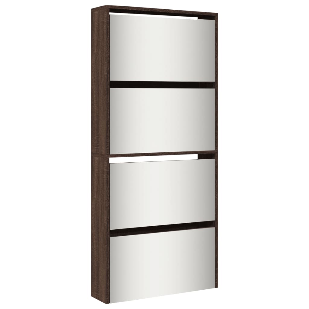 Schuhschrank Mit Spiegel 4 Fächer Braun Eiche-Optik 63X17X134Cm Braune Eiche