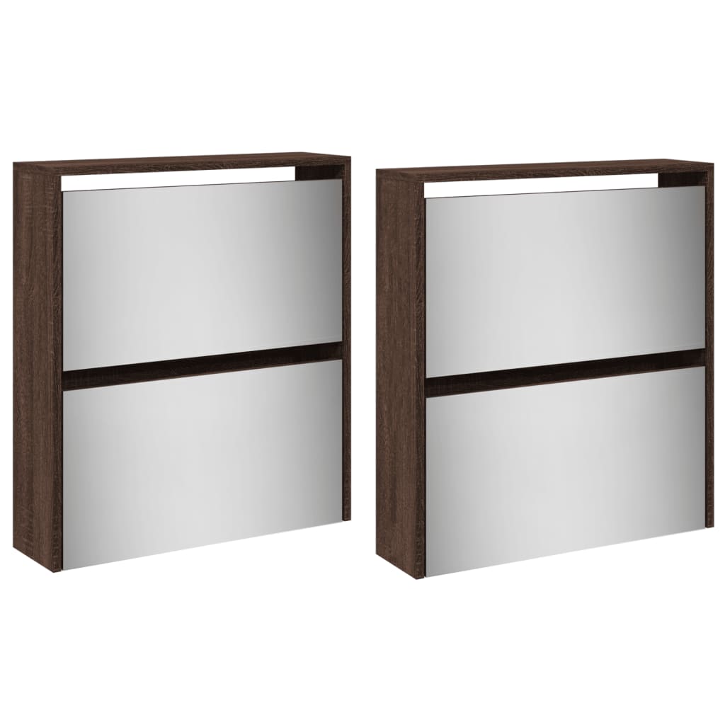 Schuhschrank Mit Spiegel 4 Fächer Braun Eiche-Optik 63X17X134Cm Braune Eiche
