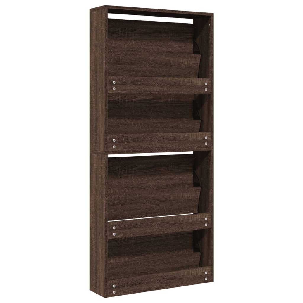 Schuhschrank Mit Spiegel 4 Fächer Braun Eiche-Optik 63X17X134Cm Braune Eiche