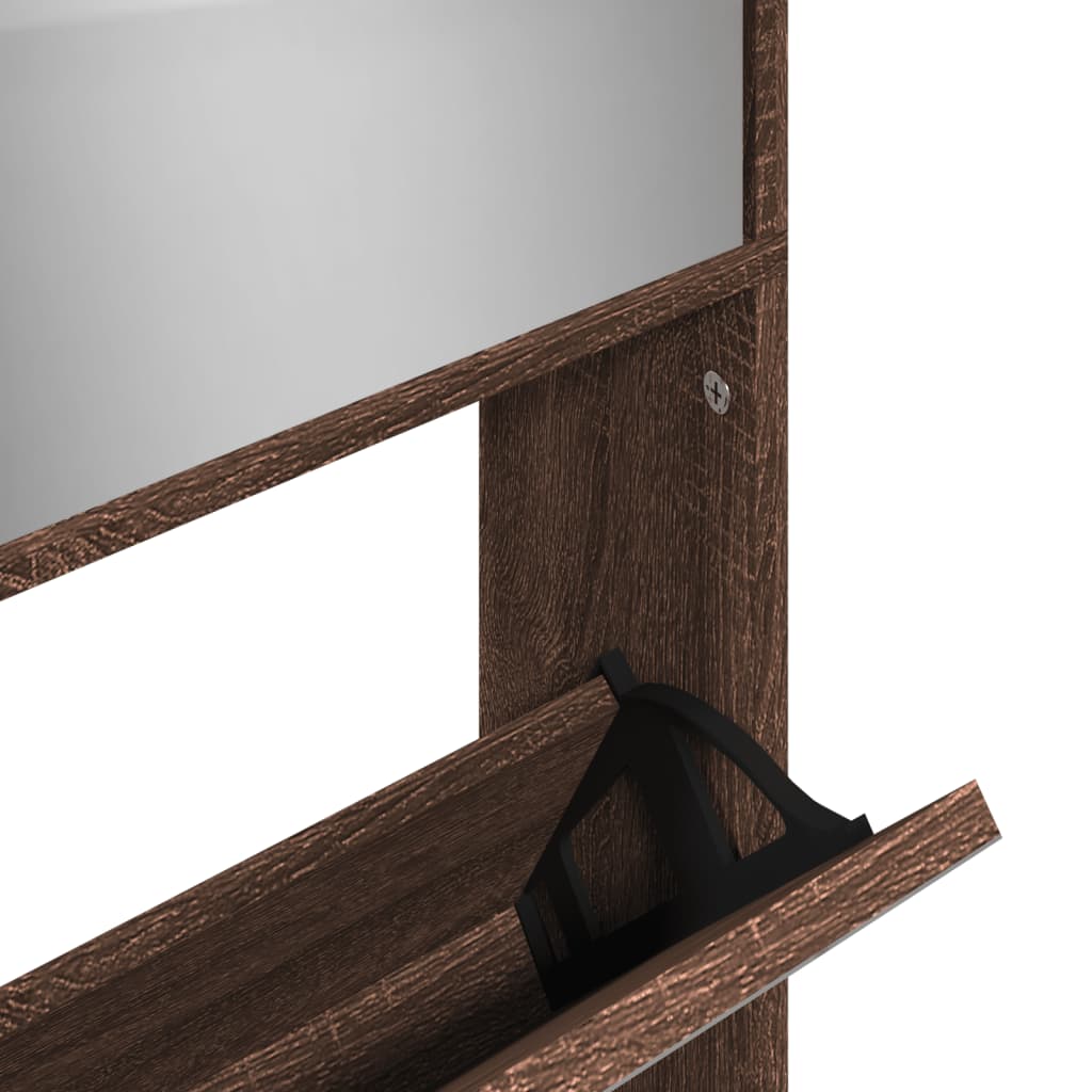 Schuhschrank Mit Spiegel 4 Fächer Braun Eiche-Optik 63X17X134Cm Braune Eiche