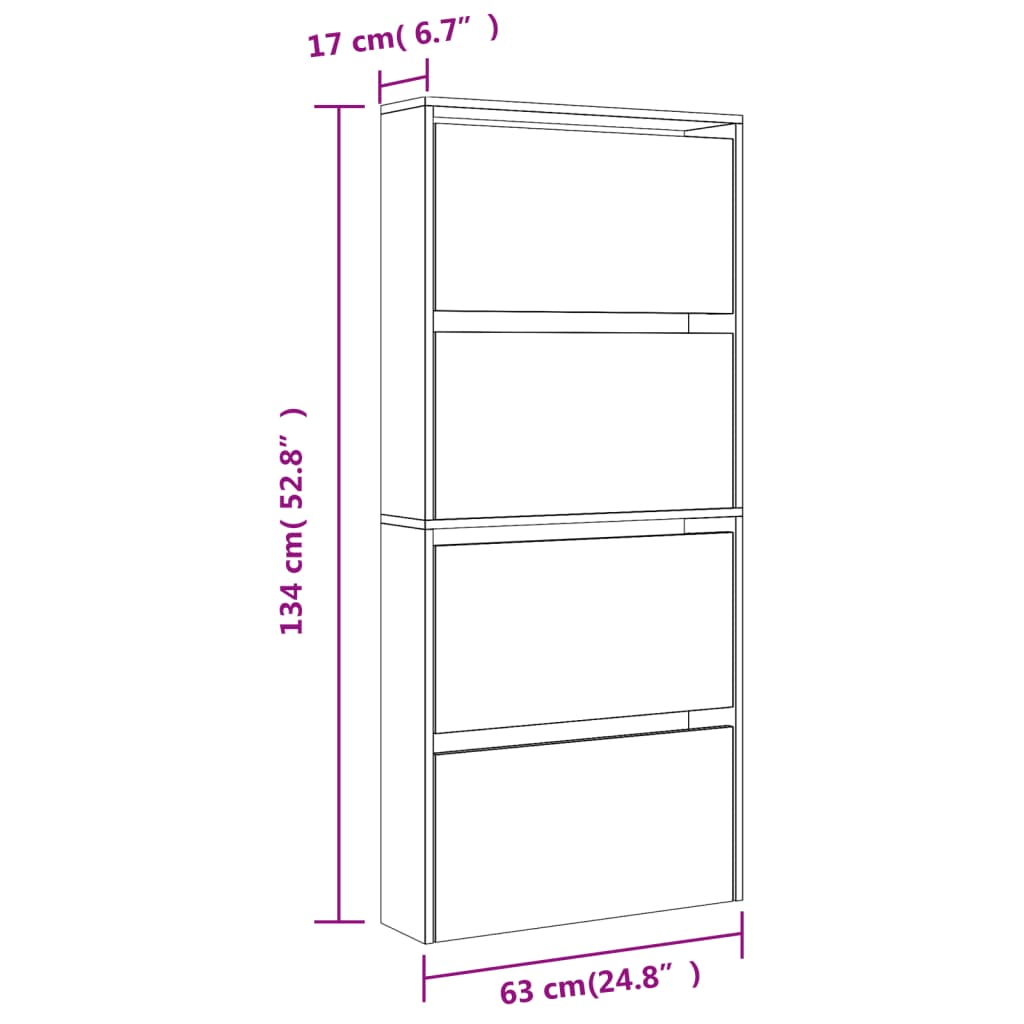 Schuhschrank Mit Spiegel 4 Fächer Braun Eiche-Optik 63X17X134Cm Braune Eiche