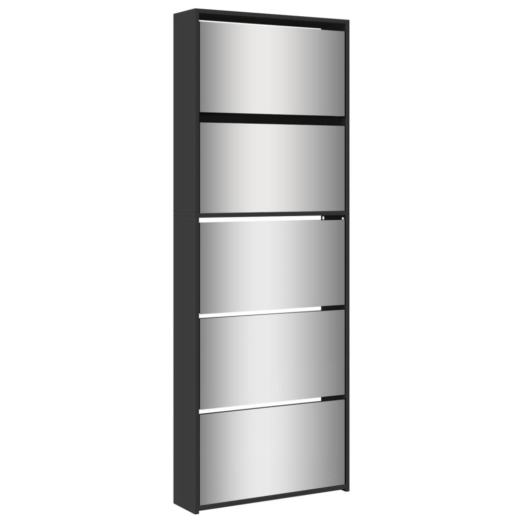 Schuhschrank Mit Spiegel 5 Fächer 63X17X169,5 Cm Schwarz