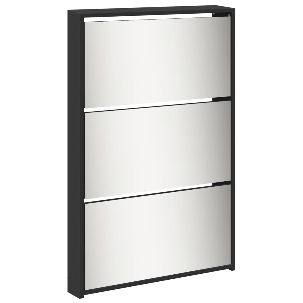 Schuhschrank Mit Spiegel 5 Fächer 63X17X169,5 Cm Schwarz