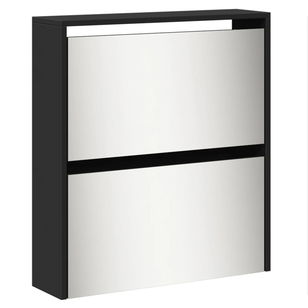 Schuhschrank Mit Spiegel 5 Fächer 63X17X169,5 Cm Schwarz