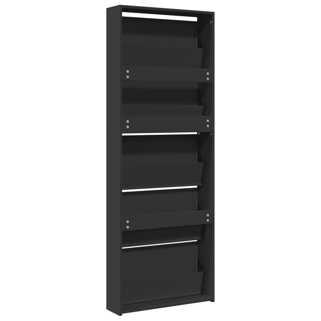 Schuhschrank Mit Spiegel 5 Fächer 63X17X169,5 Cm Schwarz