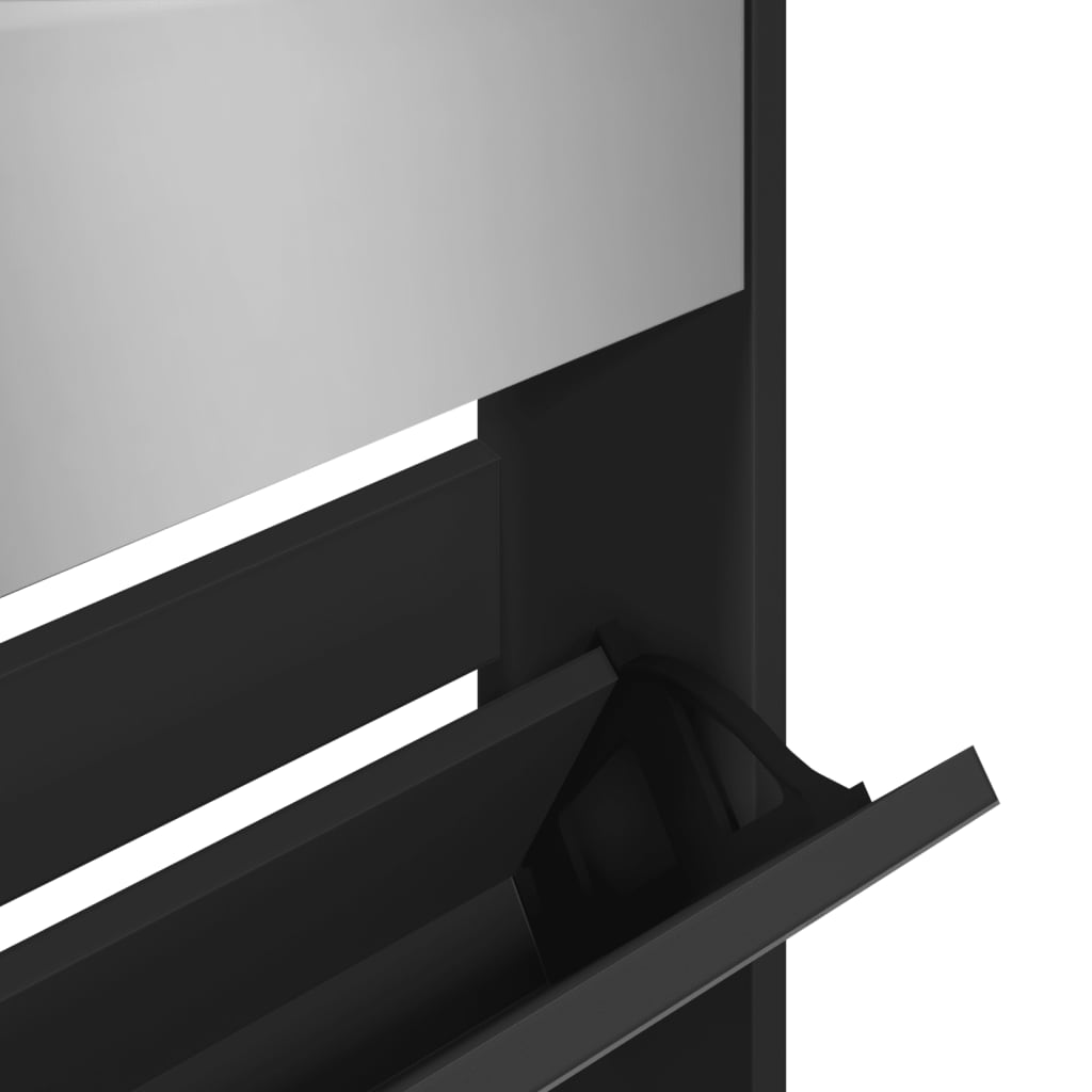 Schuhschrank Mit Spiegel 5 Fächer 63X17X169,5 Cm Schwarz