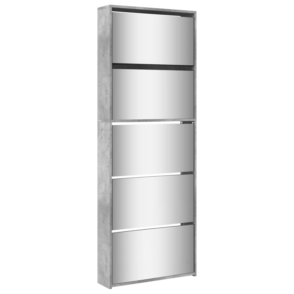 Schuhschrank Mit Spiegel 5 Fächer 63X17X169,5 Cm Betongrau