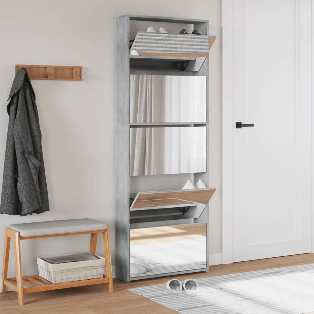 Schuhschrank Mit Spiegel 5 Fächer 63X17X169,5 Cm Betongrau