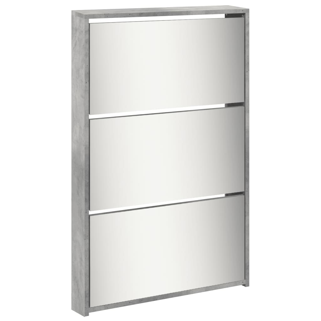 Schuhschrank Mit Spiegel 5 Fächer 63X17X169,5 Cm Betongrau