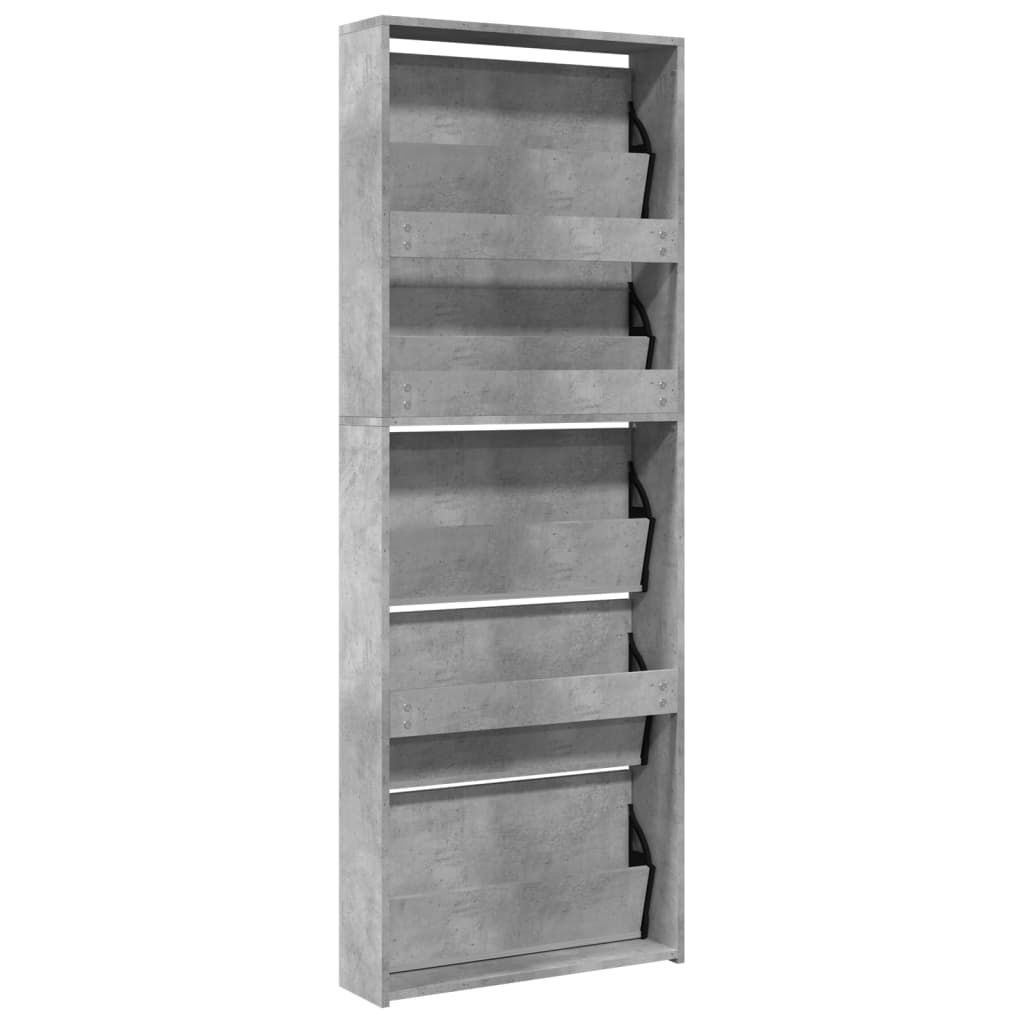 Schuhschrank Mit Spiegel 5 Fächer 63X17X169,5 Cm Betongrau