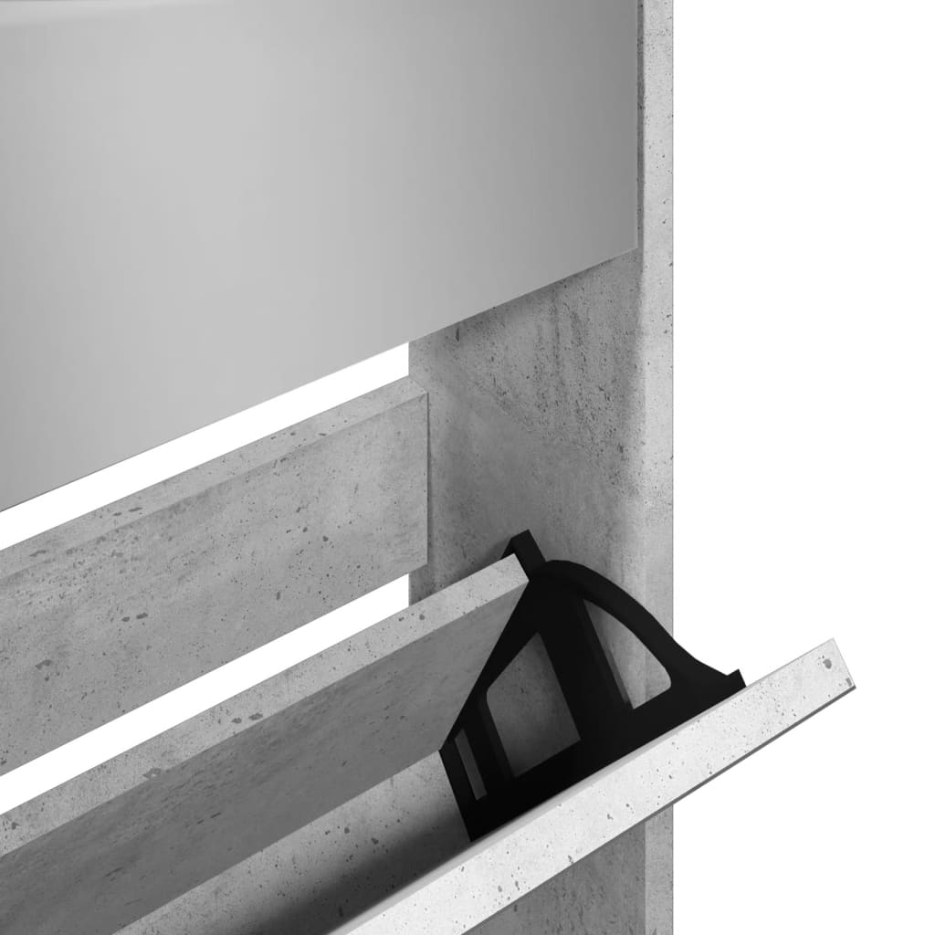 Schuhschrank Mit Spiegel 5 Fächer 63X17X169,5 Cm Betongrau