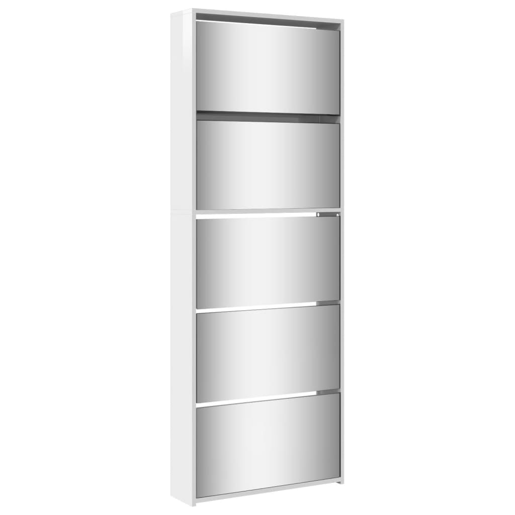 Schuhschrank Mit Spiegel 5 Fächer 63X17X169,5 Cm Hochglanz-Weiß