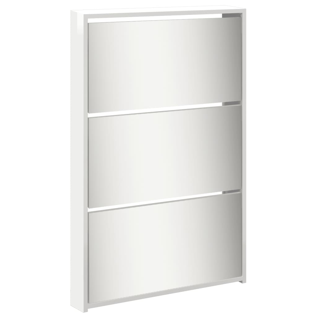 Schuhschrank Mit Spiegel 5 Fächer 63X17X169,5 Cm Hochglanz-Weiß