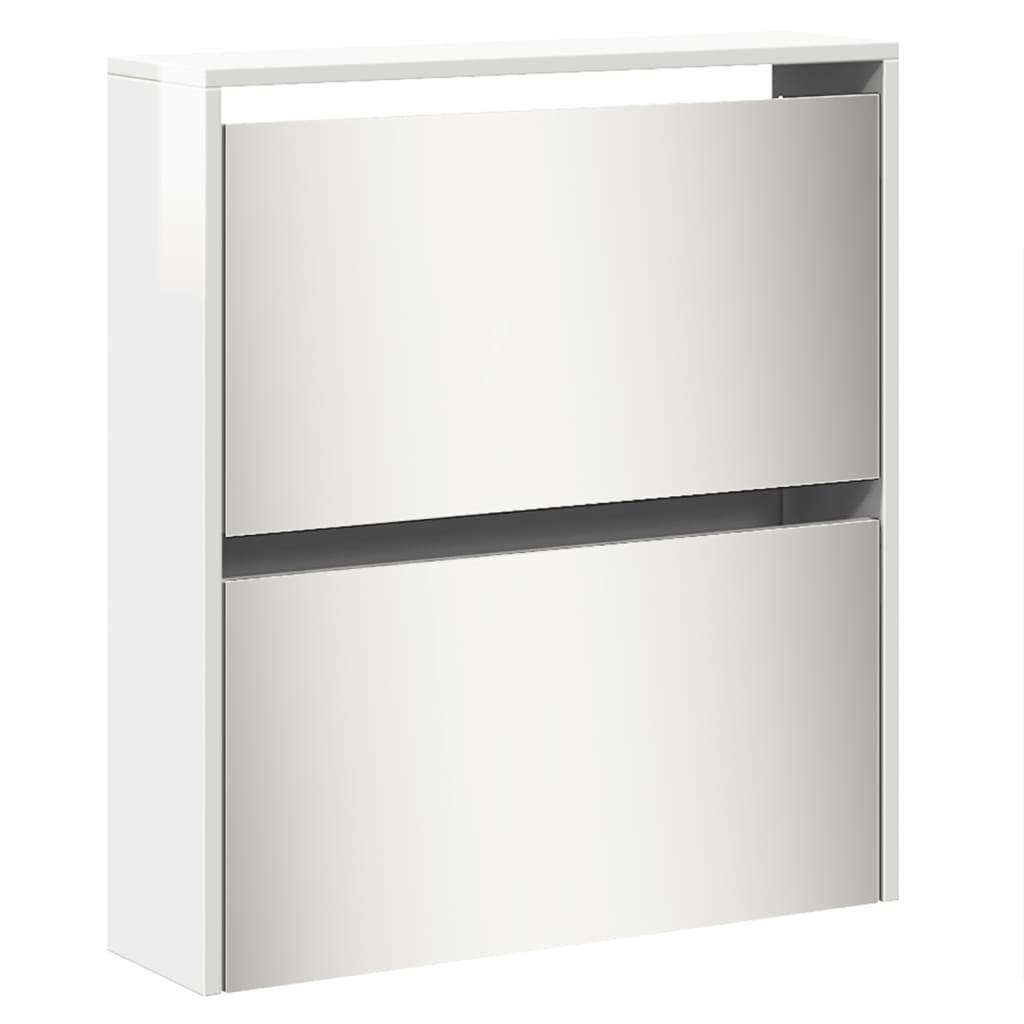Schuhschrank Mit Spiegel 5 Fächer 63X17X169,5 Cm Hochglanz-Weiß