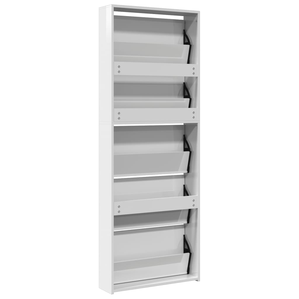 Schuhschrank Mit Spiegel 5 Fächer 63X17X169,5 Cm Hochglanz-Weiß