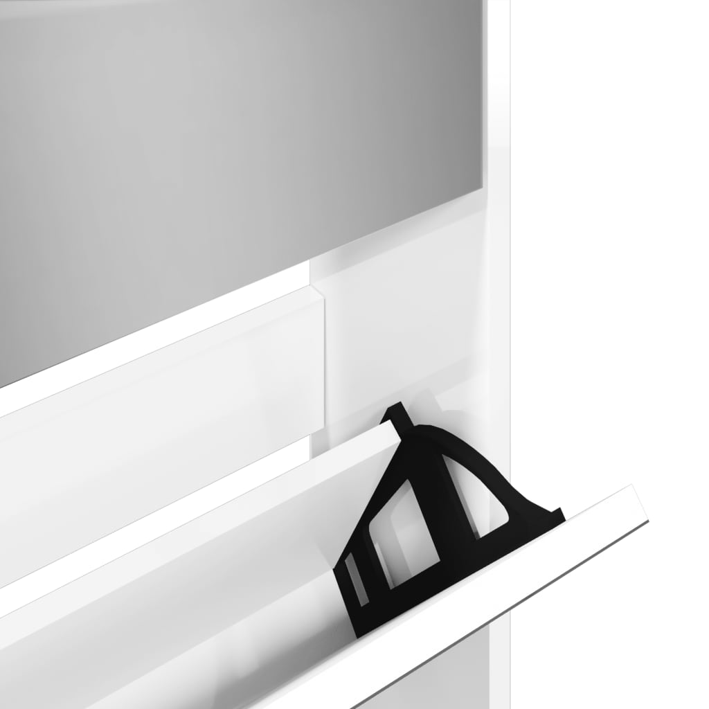 Schuhschrank Mit Spiegel 5 Fächer 63X17X169,5 Cm Hochglanz-Weiß