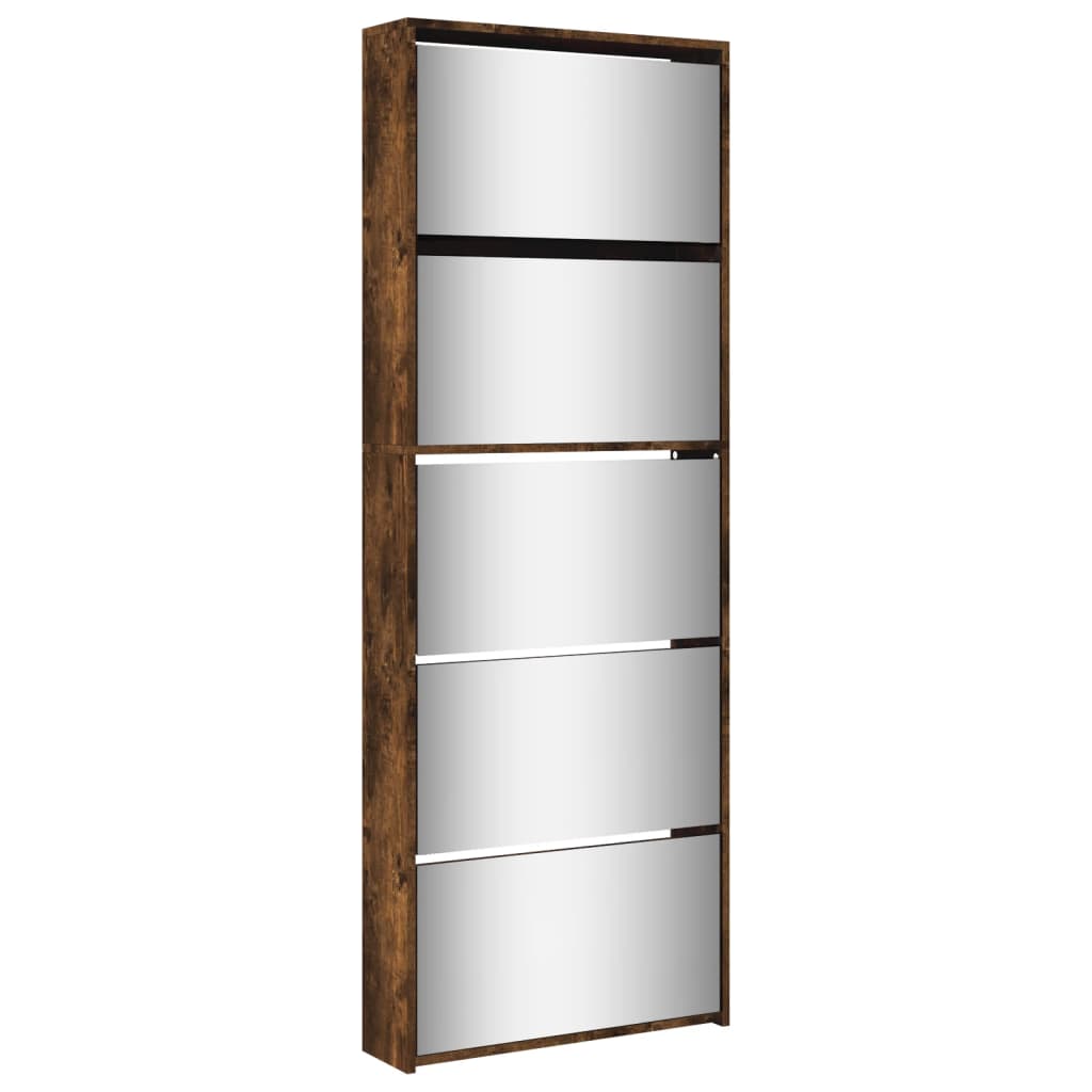 Schuhschrank Mit Spiegel 5 Fächer 63X17X169,5 Cm Räuchereiche