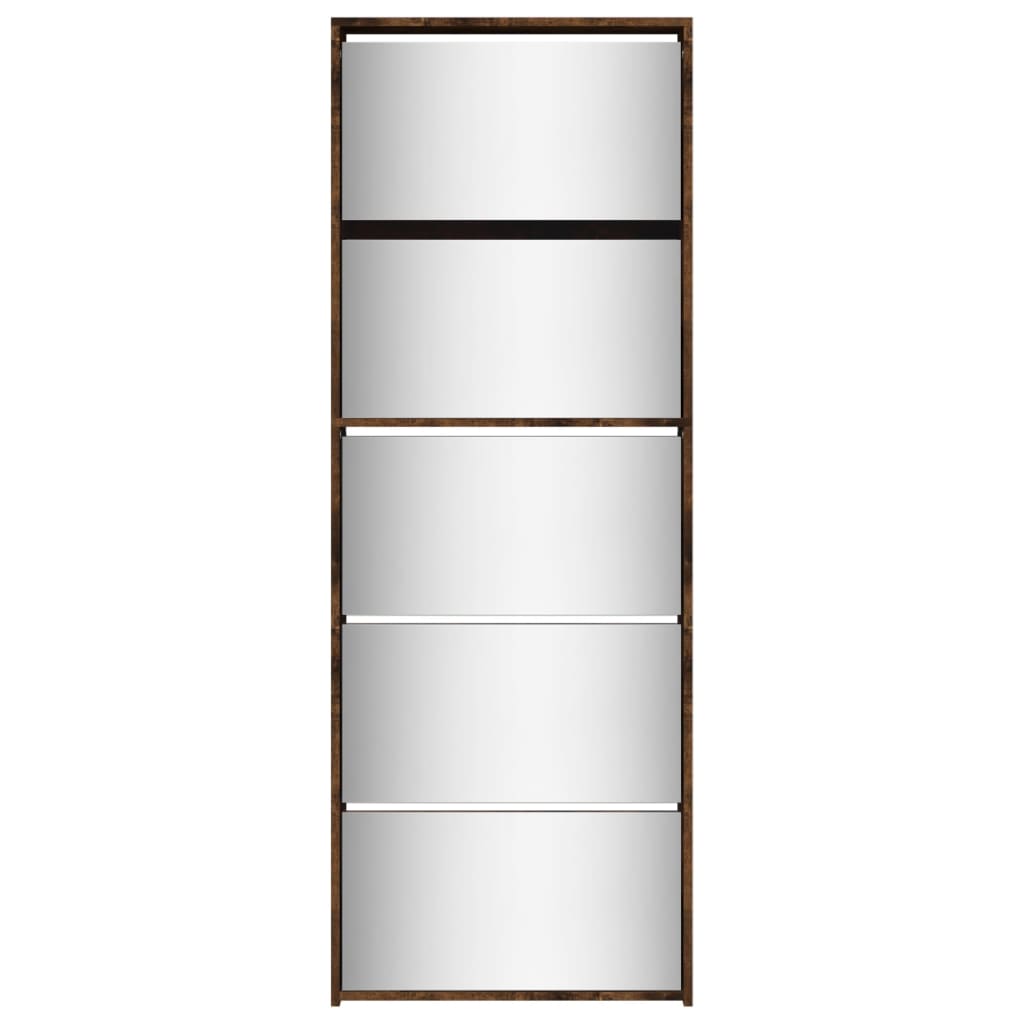 Schuhschrank Mit Spiegel 5 Fächer 63X17X169,5 Cm Räuchereiche