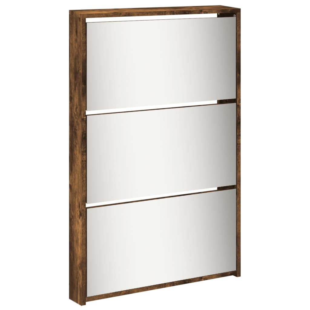 Schuhschrank Mit Spiegel 5 Fächer 63X17X169,5 Cm Räuchereiche