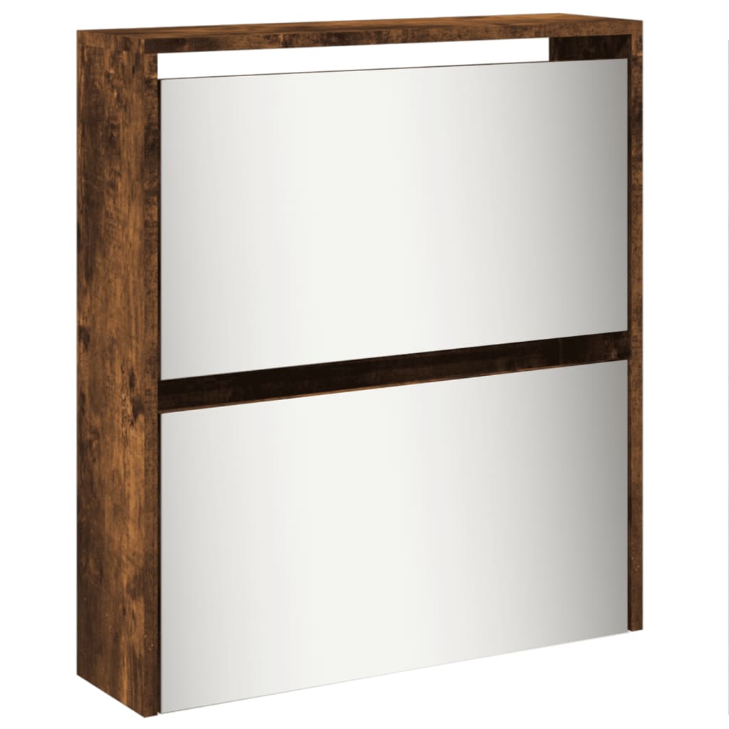 Schuhschrank Mit Spiegel 5 Fächer 63X17X169,5 Cm Räuchereiche