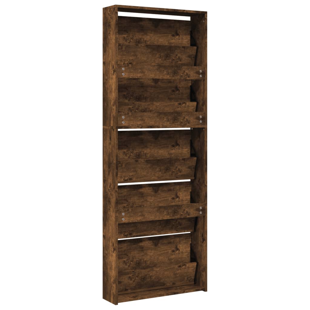 Schuhschrank Mit Spiegel 5 Fächer 63X17X169,5 Cm Räuchereiche