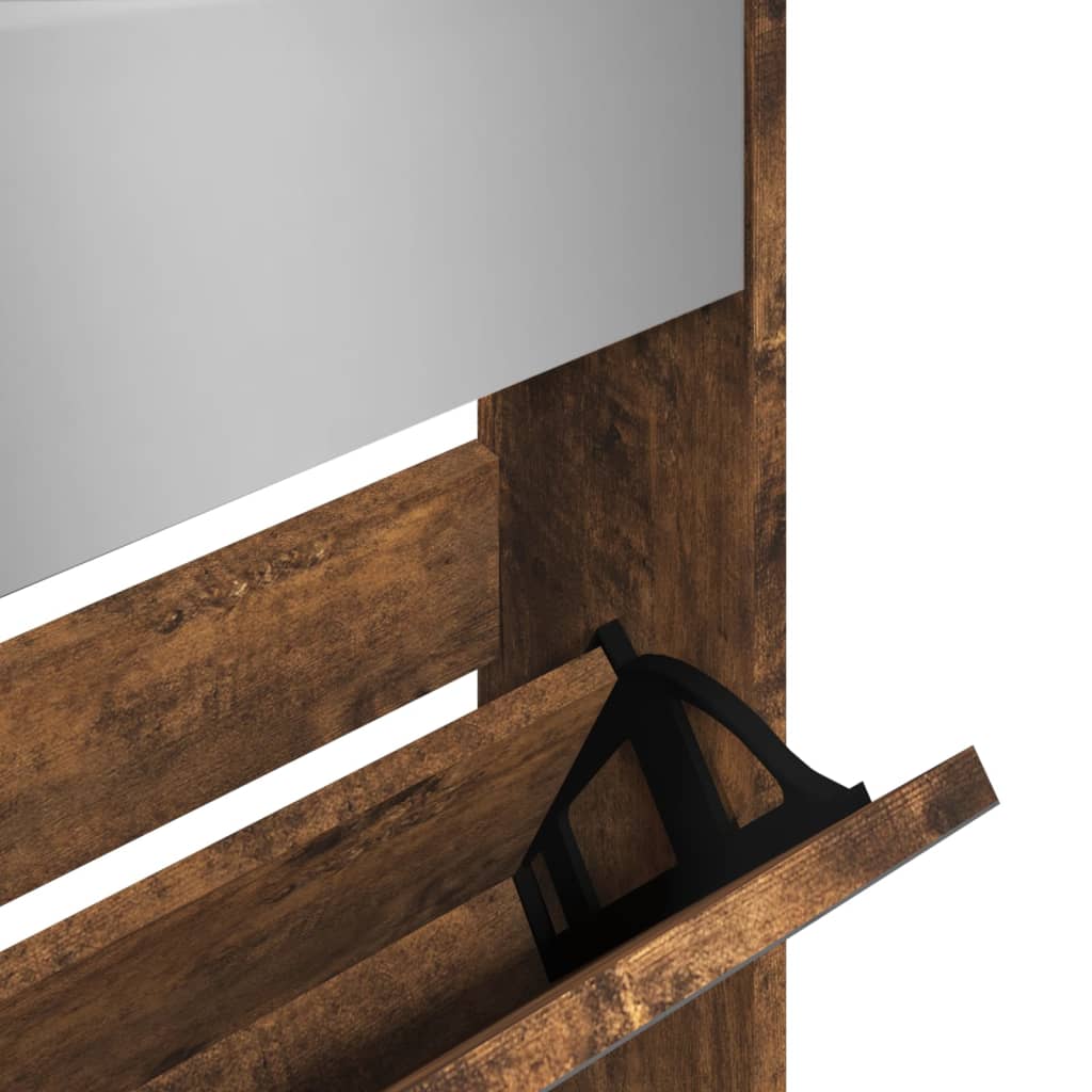 Schuhschrank Mit Spiegel 5 Fächer 63X17X169,5 Cm Räuchereiche