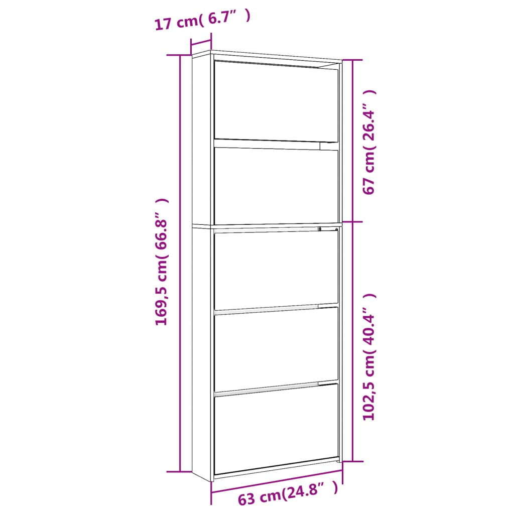 Schuhschrank Mit Spiegel 5 Fächer 63X17X169,5 Cm Räuchereiche