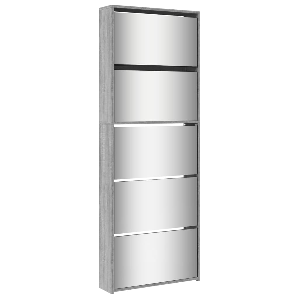 Schuhschrank Mit Spiegel 5 Fächer 63X17X169,5 Cm Grau Sonoma